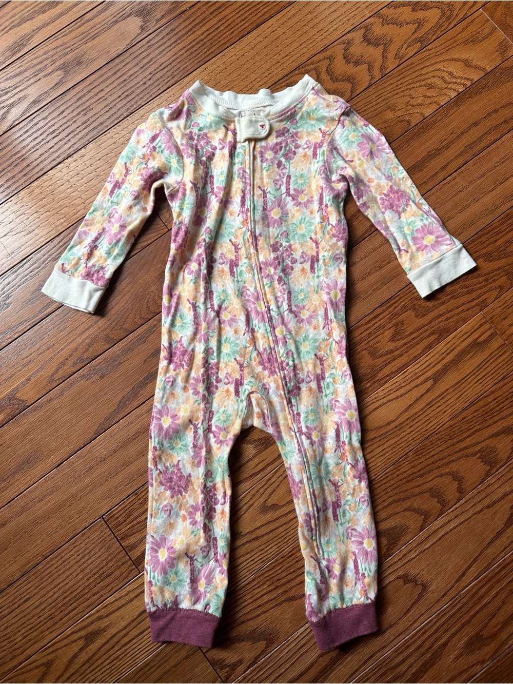 Burt's Bees Floral Footed One-Piece in Pink, Yellow & Mint